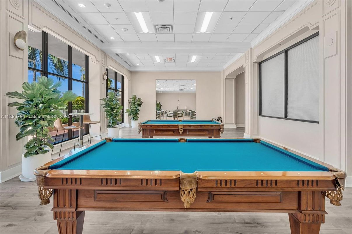 Billiard Table, Game Room, Interior, Recessed Lighting, Wood Texture Flooring