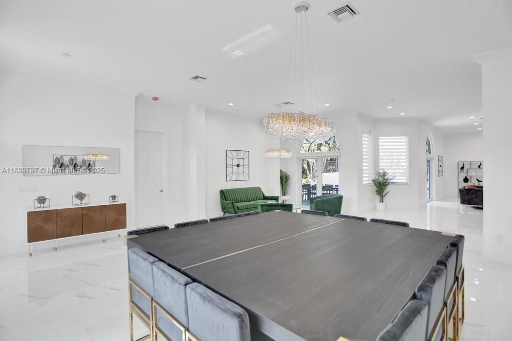 Chandelier, Game Room, Interior, Marble, Recessed Lighting
