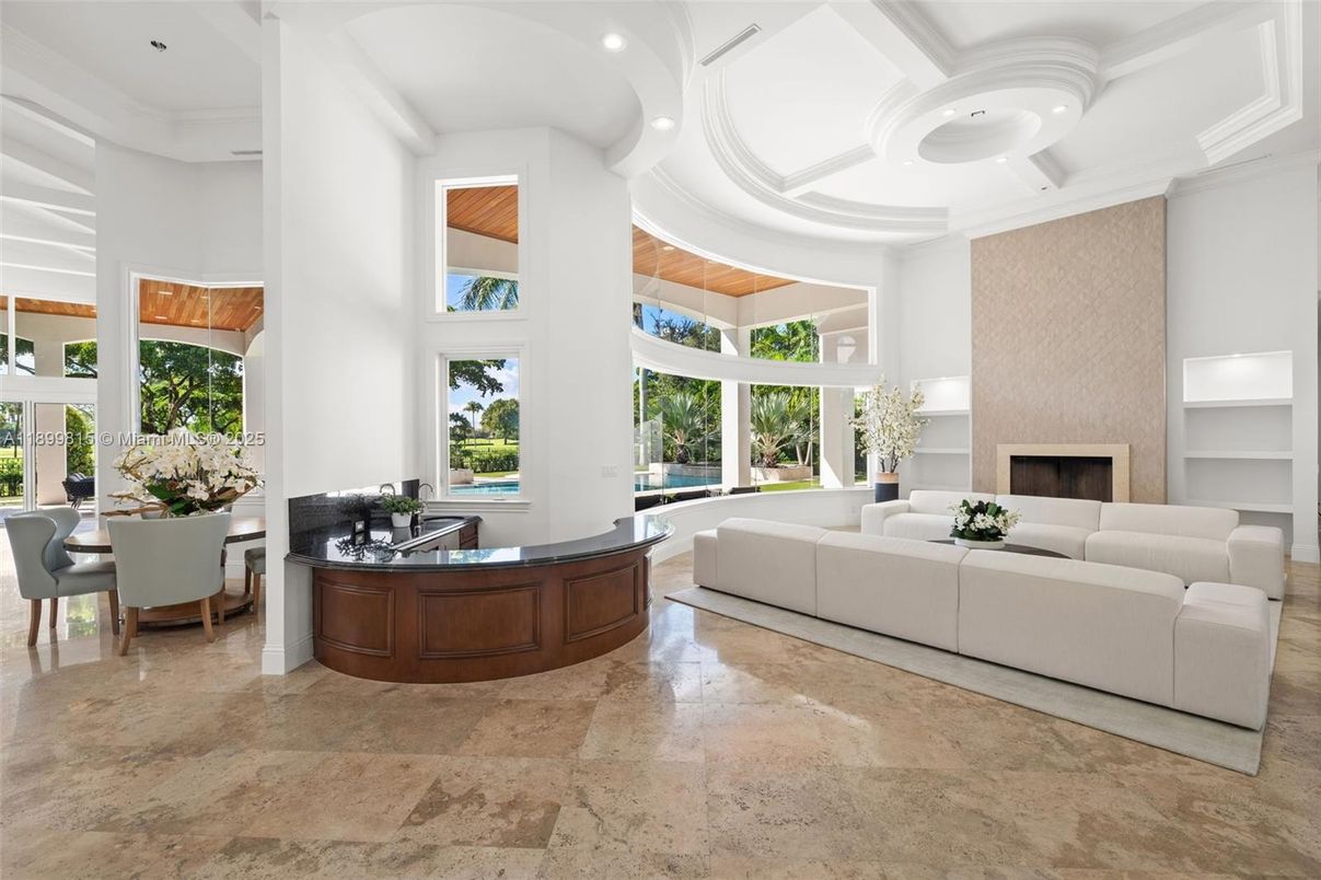 Dining room, Fireplace, Interior, Living room, Recessed Lighting