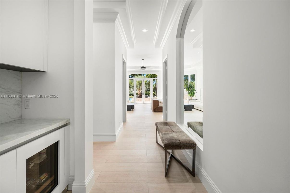 Fireplace, Interior, Marble Walls, Recessed Lighting