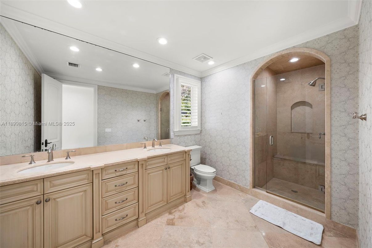 Bathroom, Dual Sink Vanities, Glass Shower, Interior, Recessed Lighting