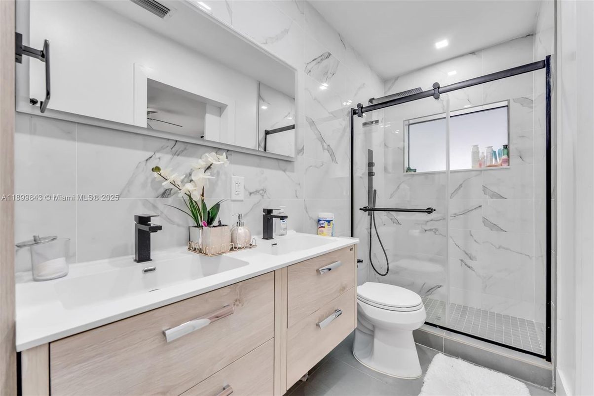 Bathroom, Glass Shower, Interior, Marble Walls, Recessed Lighting