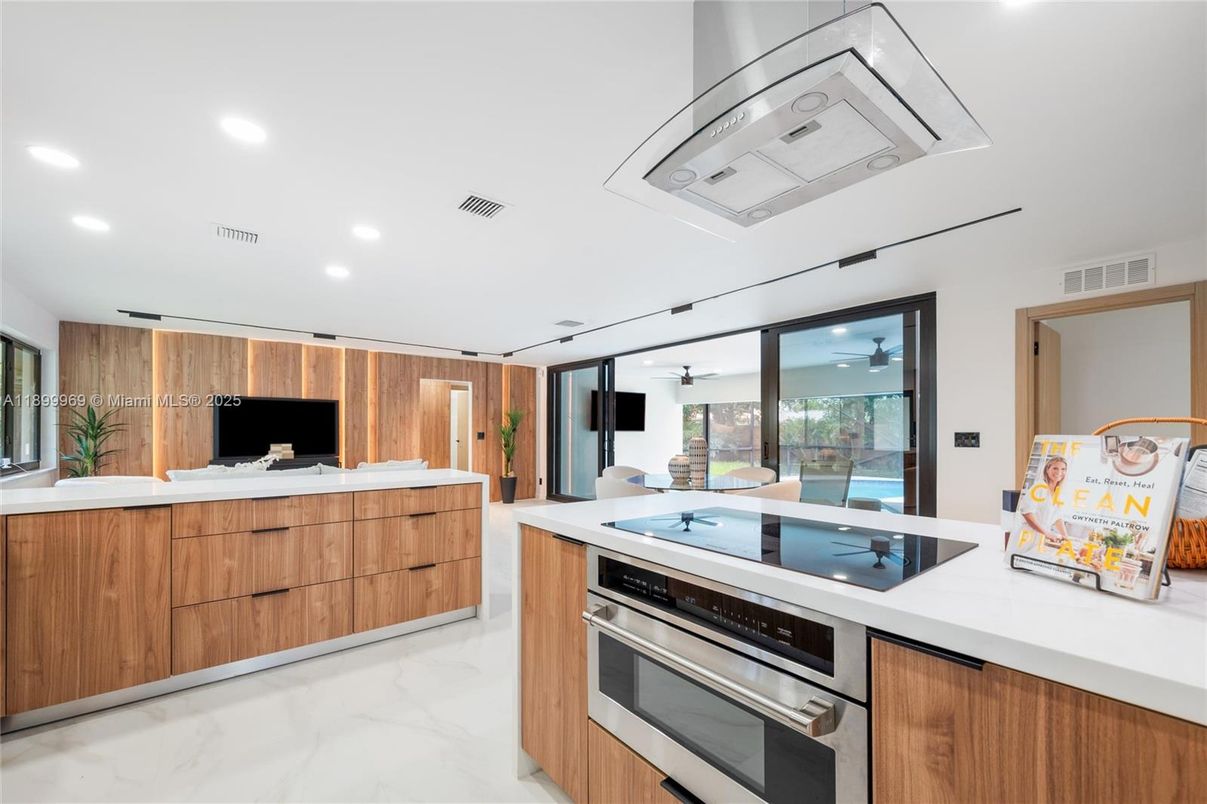 Interior, Kitchen, Marble, Recessed Lighting, Stainless Steel Appliances