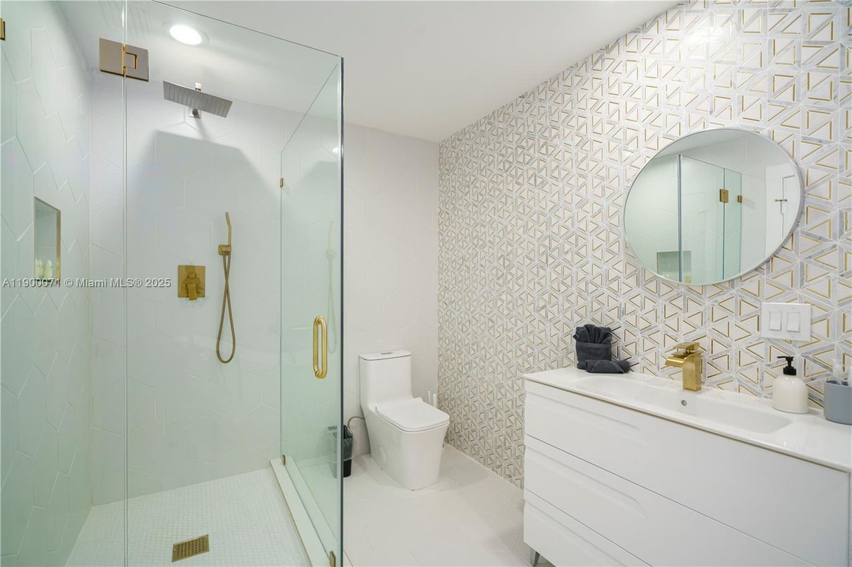 Bathroom, Glass Shower, Interior, Recessed Lighting