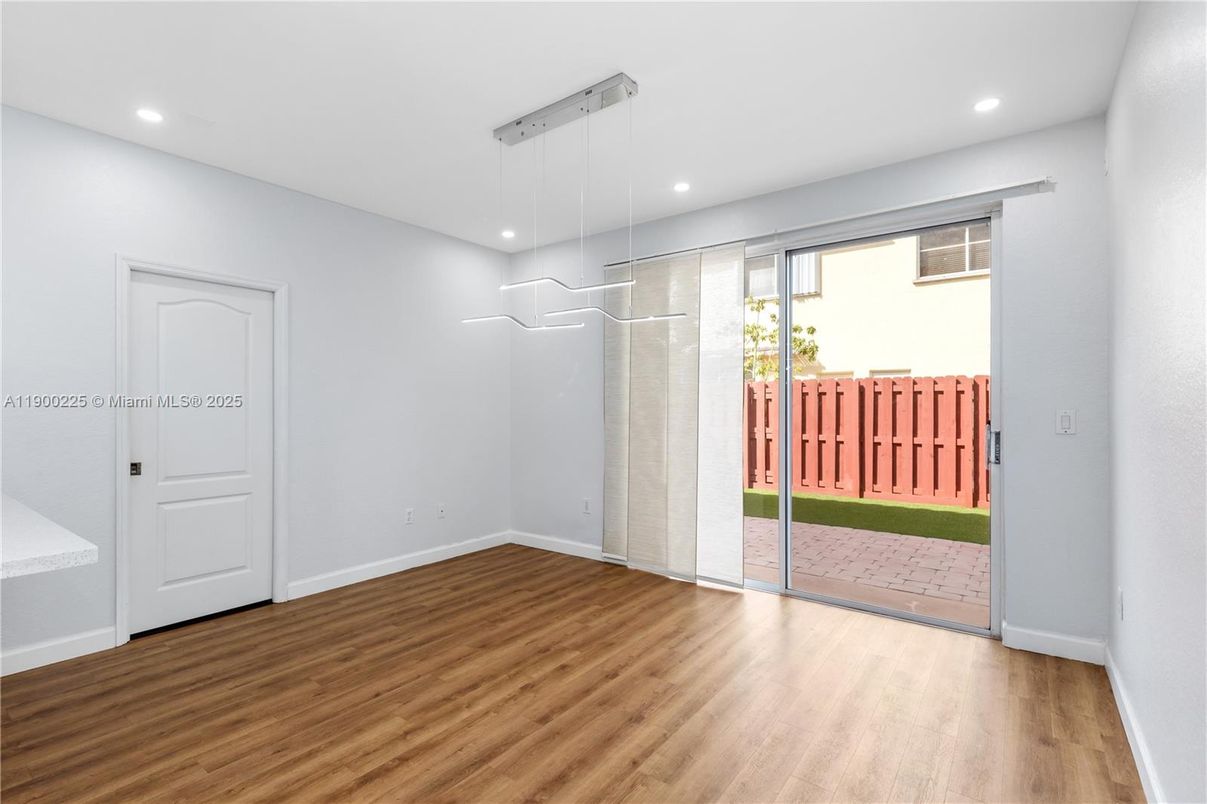 Empty room, Interior, Pendant Lights, Recessed Lighting, Wood Texture Flooring