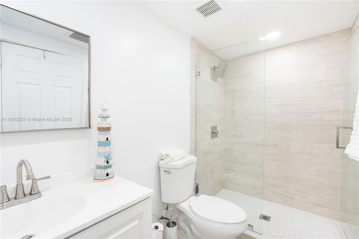 Bathroom, Glass Shower, Interior, Recessed Lighting