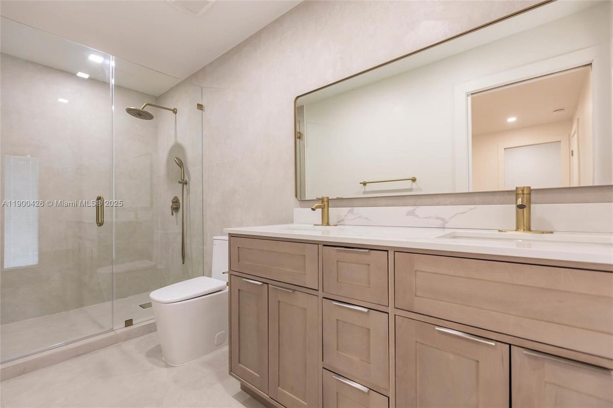 Bathroom, Glass Shower, Interior, Recessed Lighting