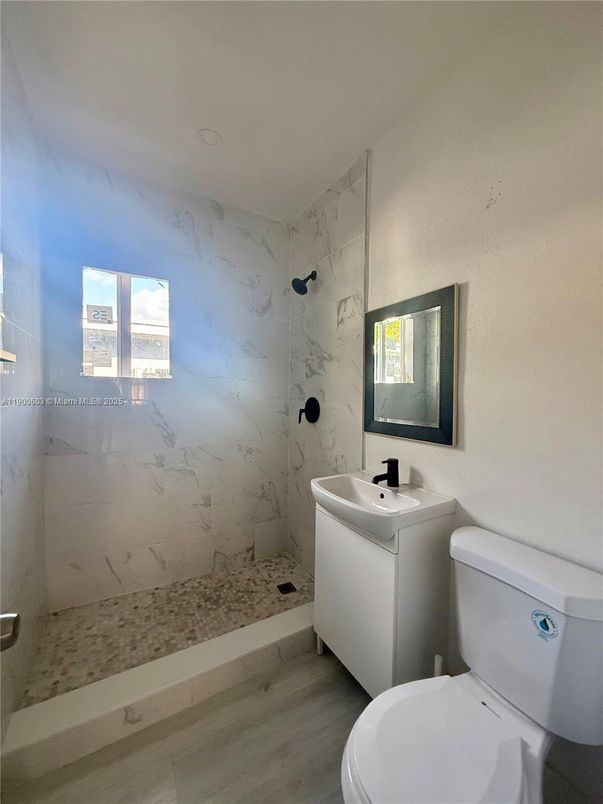 Bathroom, Interior, Marble Walls, Wood Texture Flooring