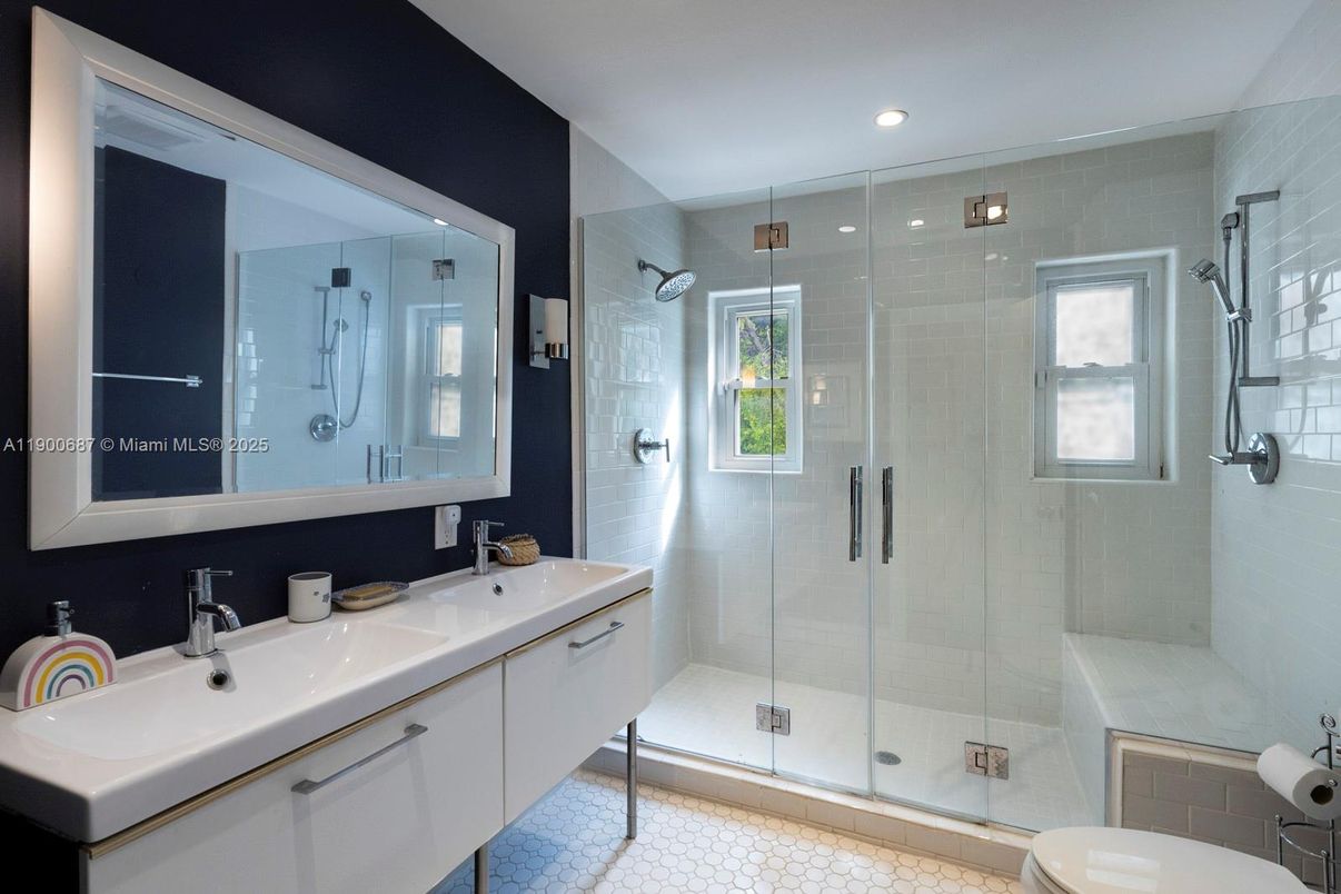 Bathroom, Dual Sink Vanities, Glass Shower, Interior, Recessed Lighting