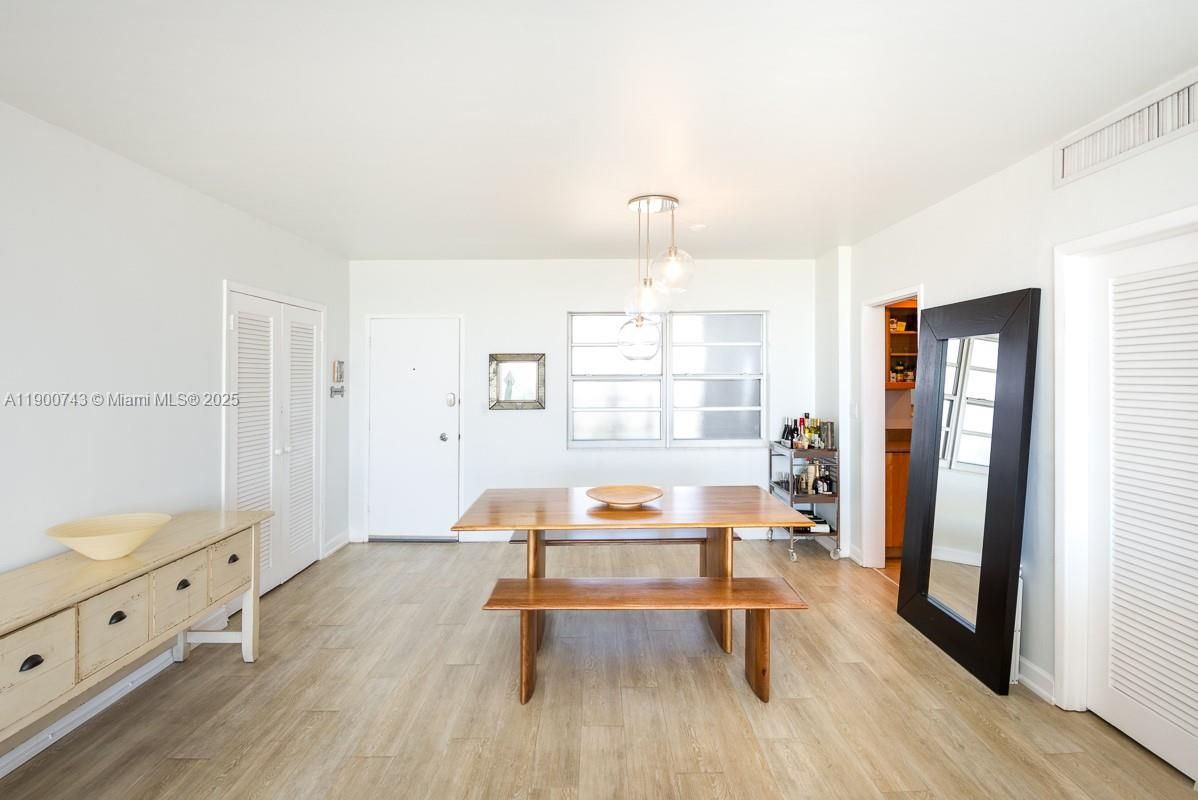 Dining room, Interior, Pendant Lights, Wood Texture Flooring