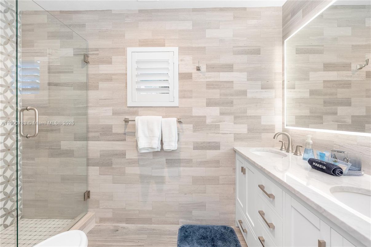 Bathroom, Dual Sink Vanities, Glass Shower, Interior