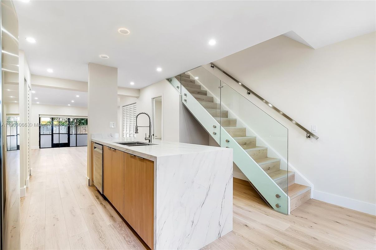 Interior, Kitchen, Recessed Lighting, Wood Texture Flooring