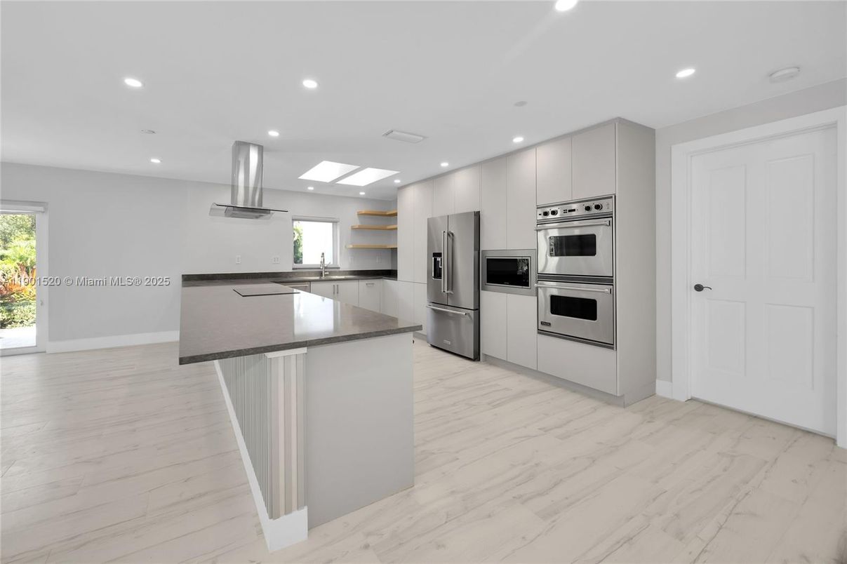 Interior, Kitchen, Marble, Recessed Lighting, Stainless Steel Appliances