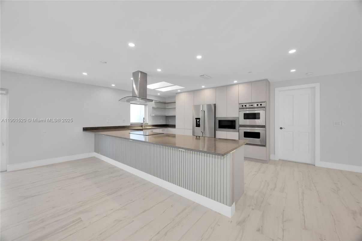 Interior, Kitchen, Marble, Recessed Lighting, Stainless Steel Appliances