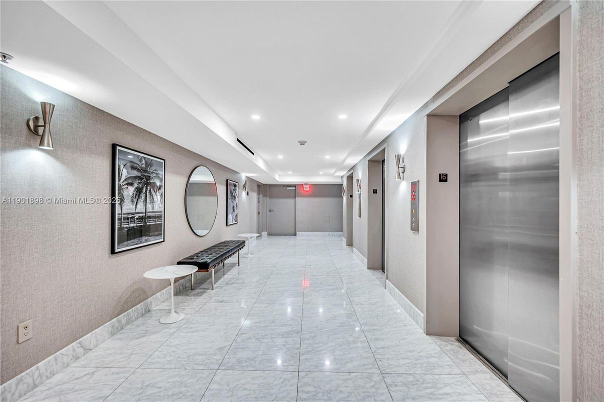 Elevator, Interior, Marble, Recessed Lighting
