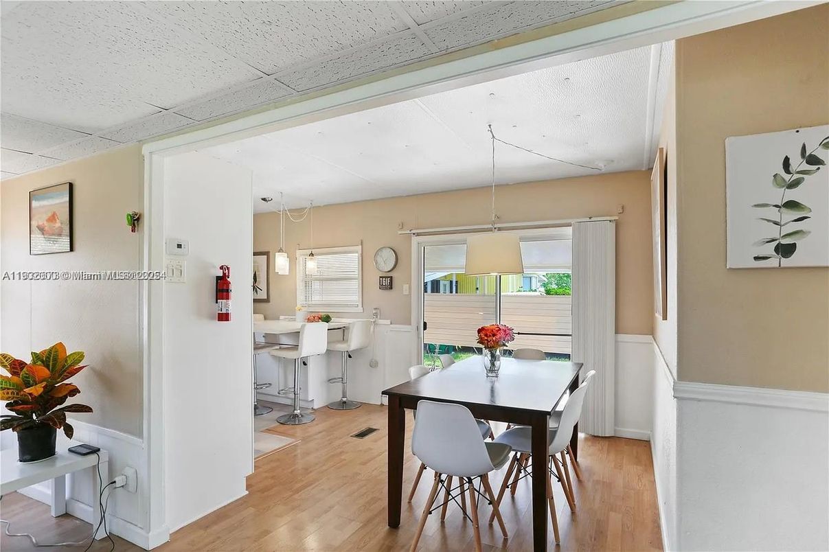 Dining room, Interior, Pendant Lights, Wood Texture Flooring