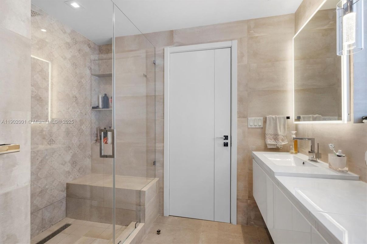 Bathroom, Glass Shower, Interior, Recessed Lighting