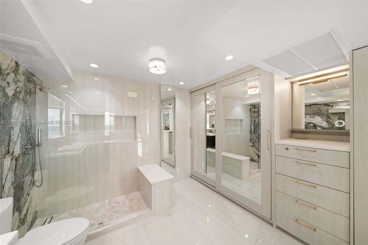 Bathroom, Glass Shower, Interior, Recessed Lighting