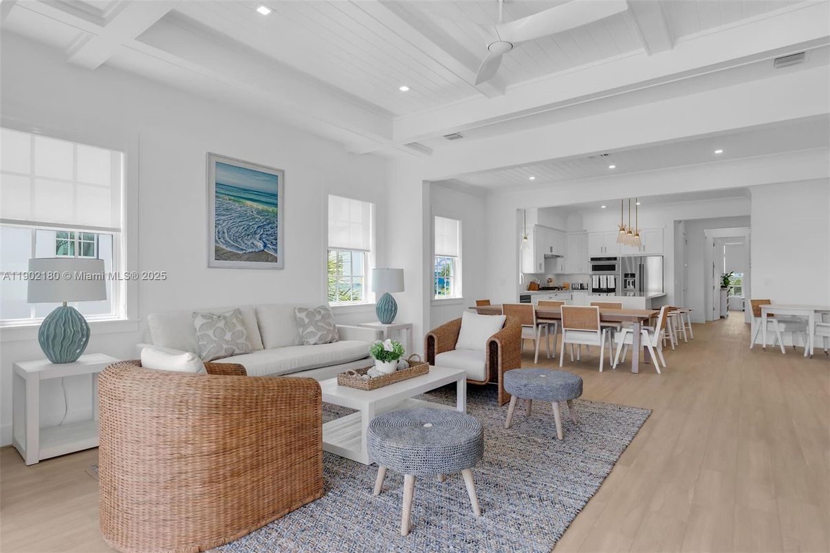 Dining room, Interior, Kitchen, Living room, Pendant Lights, Recessed Lighting, Stainless Steel Appliances, Wood Texture Flooring