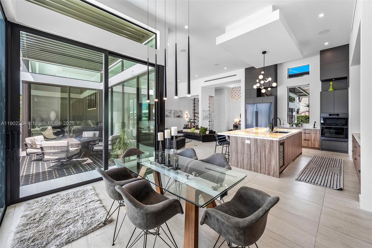 Dining room, Interior, Kitchen, Living room, Pendant Lights, Recessed Lighting, Wood Texture Flooring