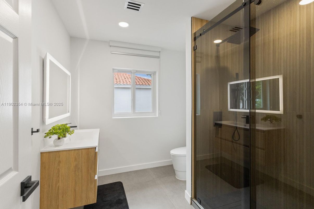 Bathroom, Glass Shower, Interior, Recessed Lighting