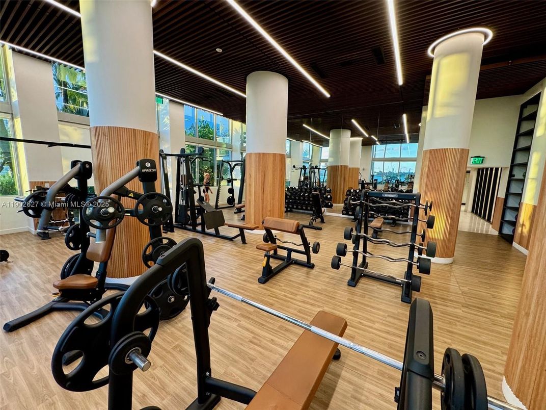Fitness Equipment, Gym, Interior, Wood Texture Flooring