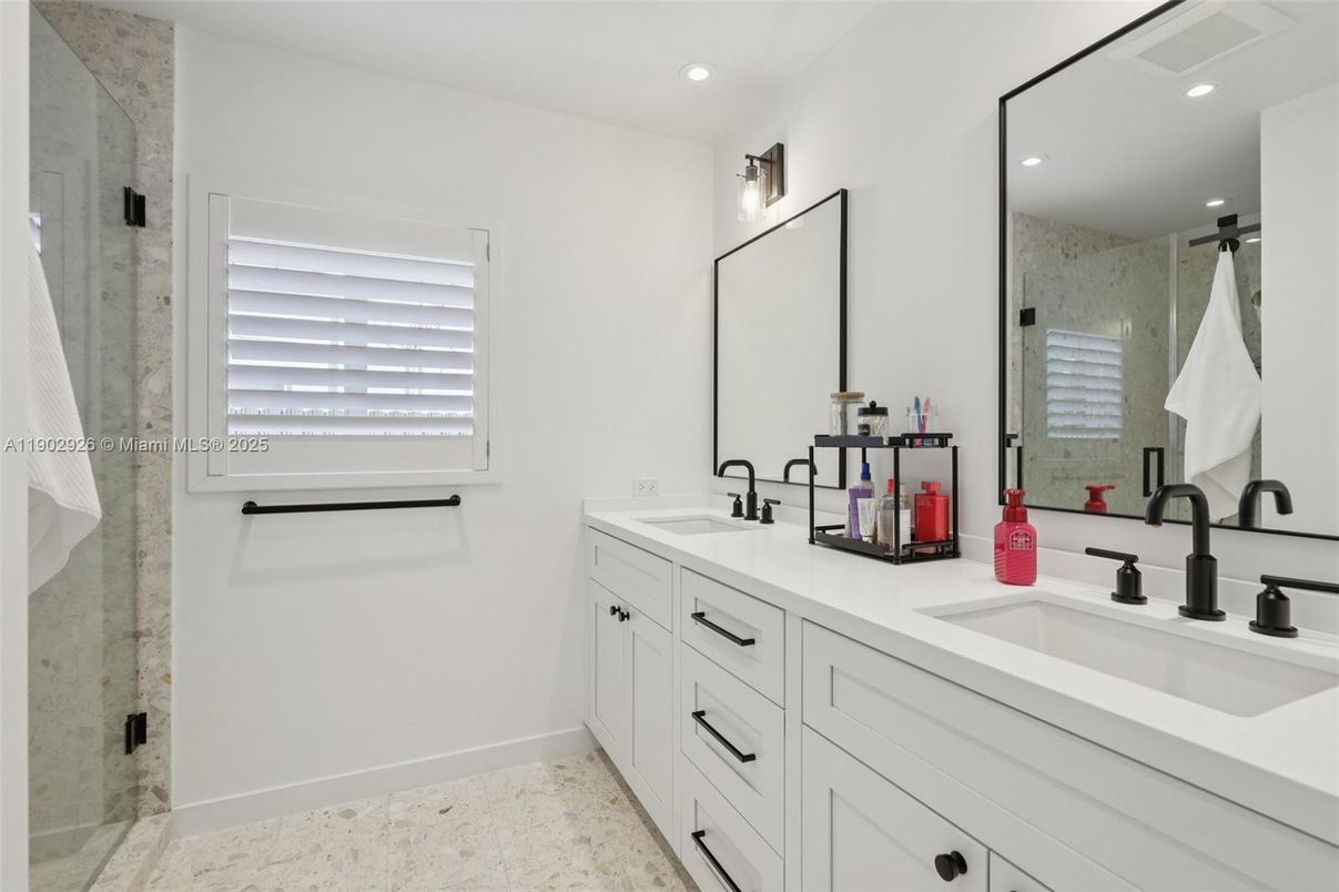 Bathroom, Dual Sink Vanities, Glass Shower, Interior, Recessed Lighting