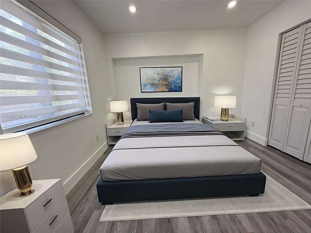 Bedroom, Interior, Recessed Lighting, Wood Texture Flooring