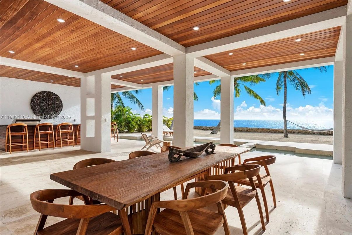 Dining room, Interior, Recessed Lighting, Water, Wooden Ceilings