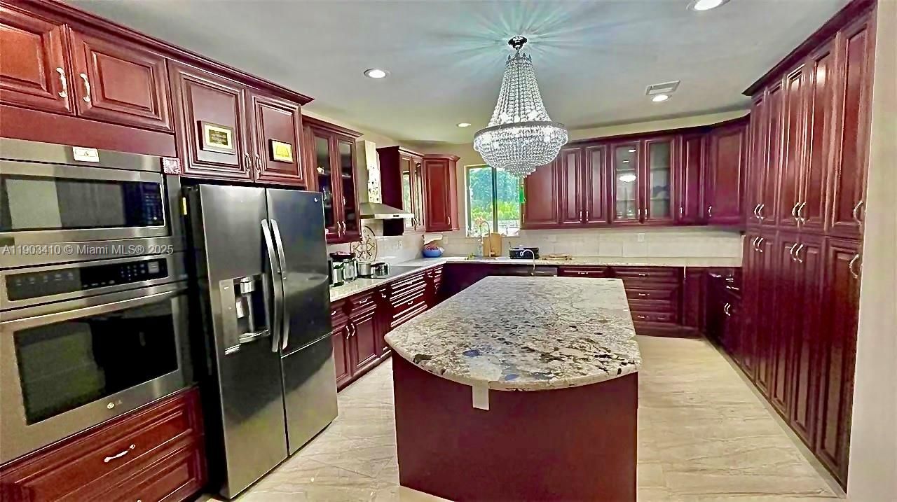 Chandelier, Interior, Kitchen, Recessed Lighting, Stainless Steel Appliances