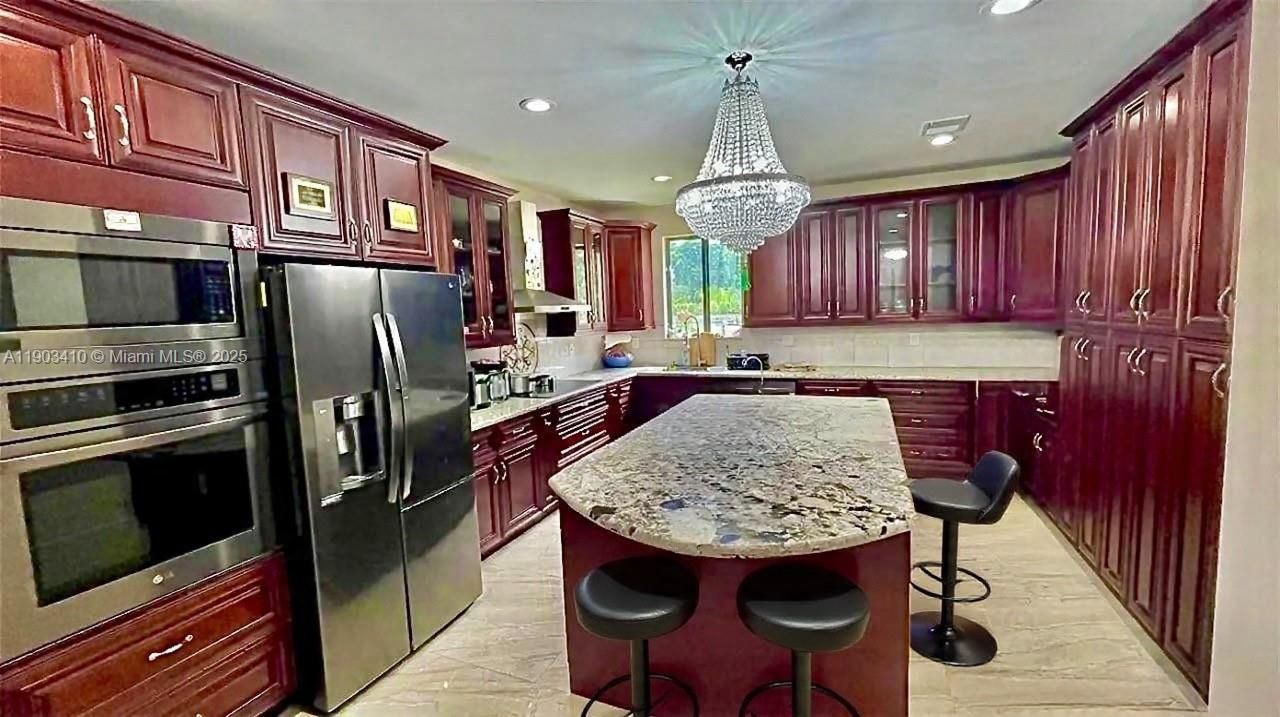 Chandelier, Interior, Kitchen, Recessed Lighting, Stainless Steel Appliances