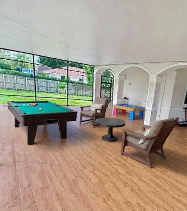 Billiard Table, Game Room, Interior, Wood Texture Flooring