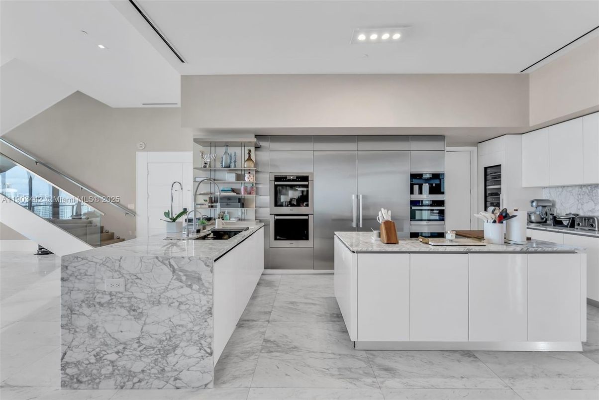 Interior, Kitchen, Marble, Recessed Lighting, Stainless Steel Appliances