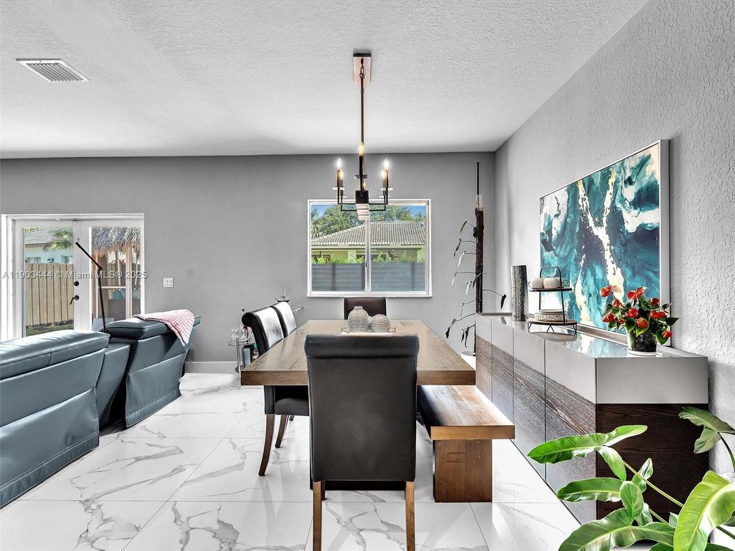 Dining room, Interior, Living room, Marble, Pendant Lights