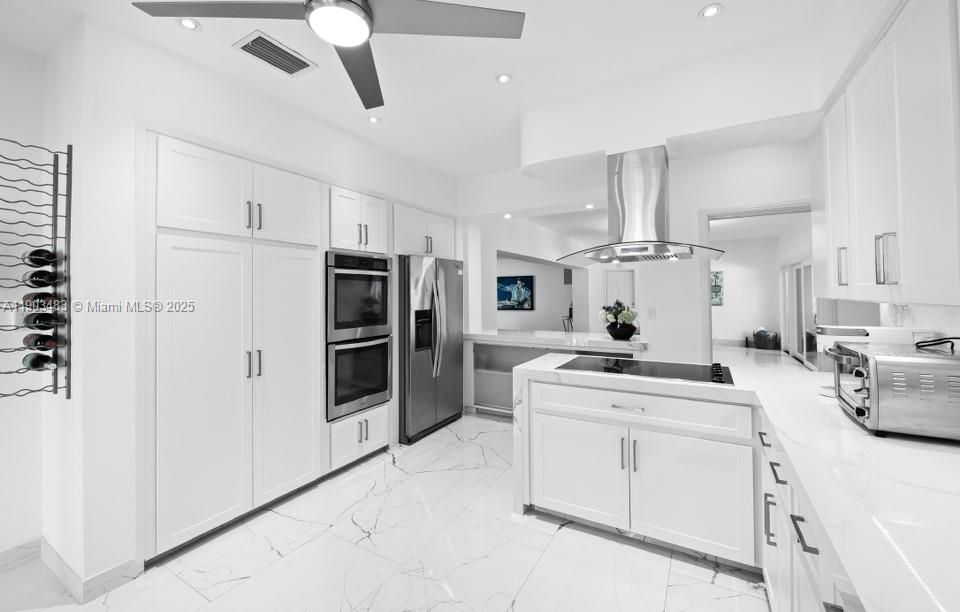 Interior, Kitchen, Marble, Recessed Lighting, Stainless Steel Appliances