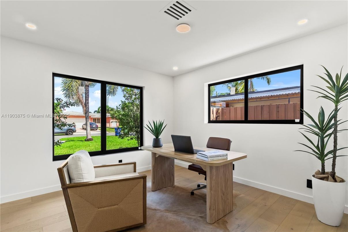 Home Office, Interior, Recessed Lighting, Wood Texture Flooring