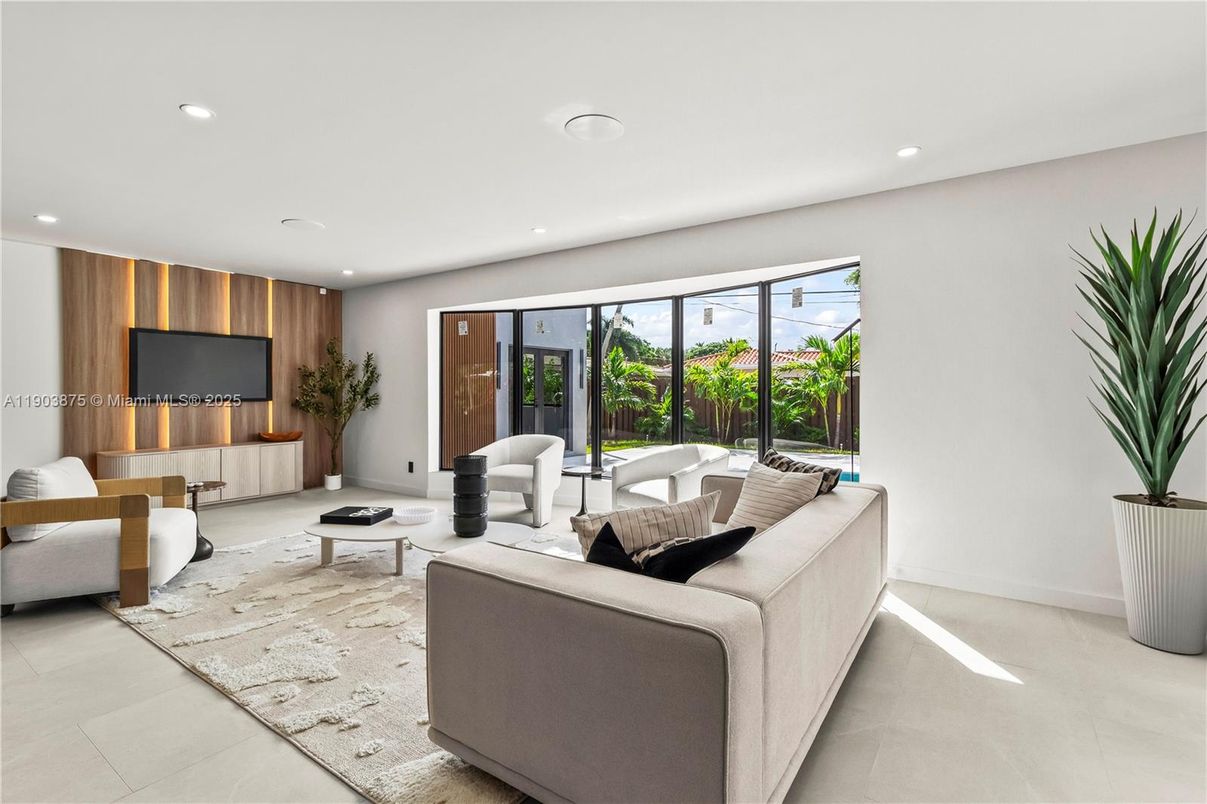 Interior, Living room, Recessed Lighting, Wooden Walls