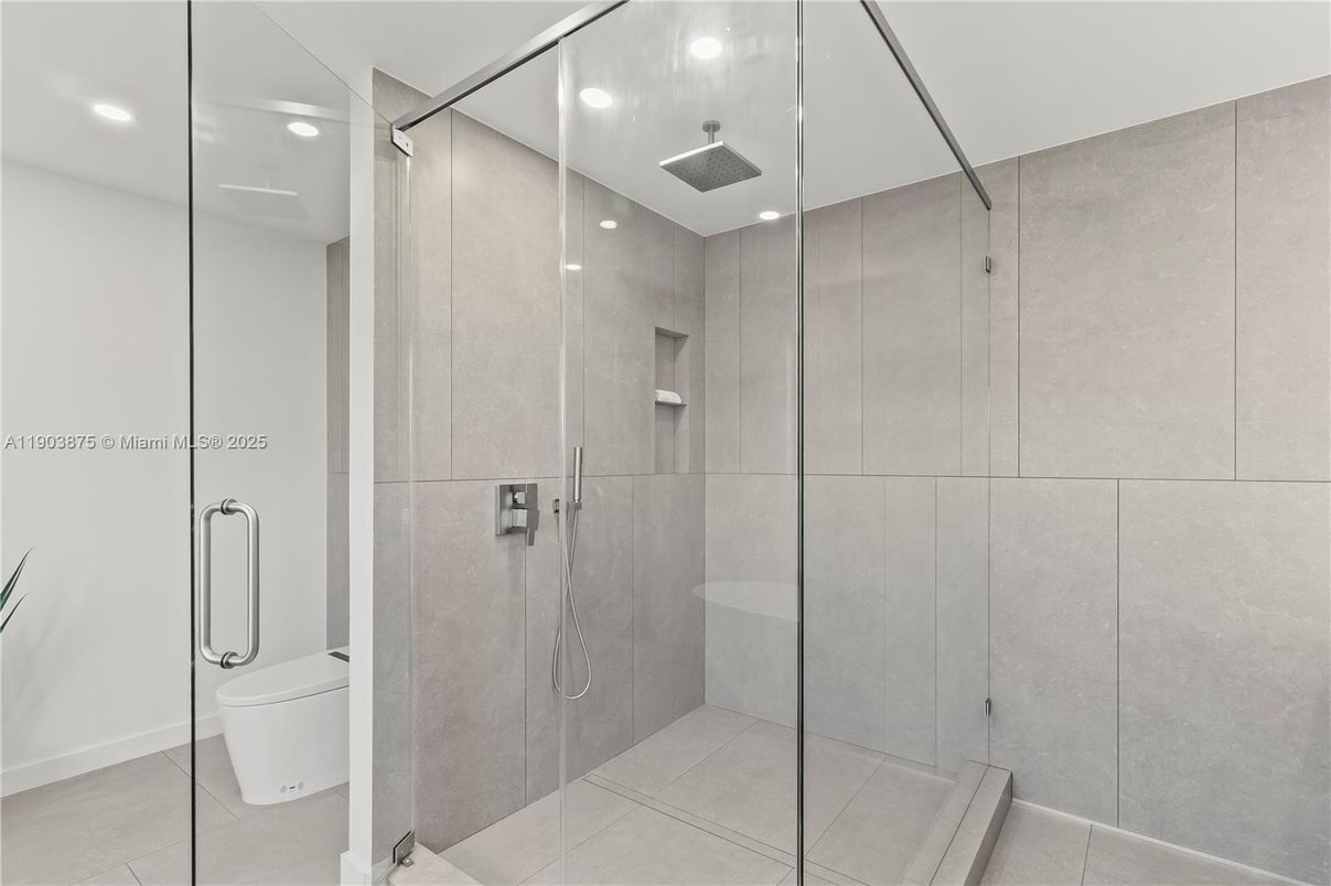 Bathroom, Glass Shower, Interior, Recessed Lighting