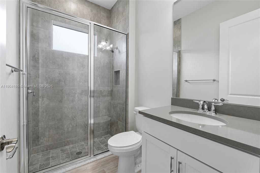 Bathroom, Glass Shower, Interior, Wood Texture Flooring