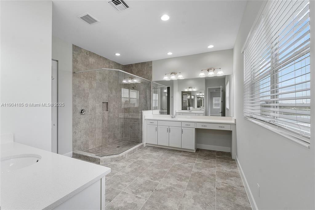 Bathroom, Dual Sink Vanities, Glass Shower, Interior, Recessed Lighting