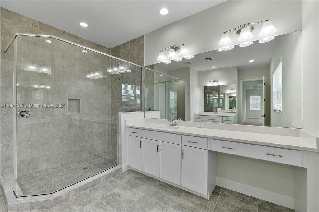 Bathroom, Dual Sink Vanities, Glass Shower, Interior, Recessed Lighting