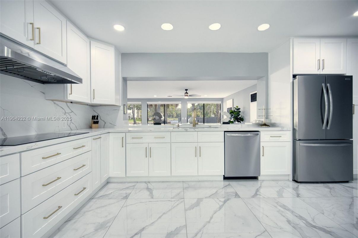 Interior, Kitchen, Marble, Recessed Lighting, Stainless Steel Appliances