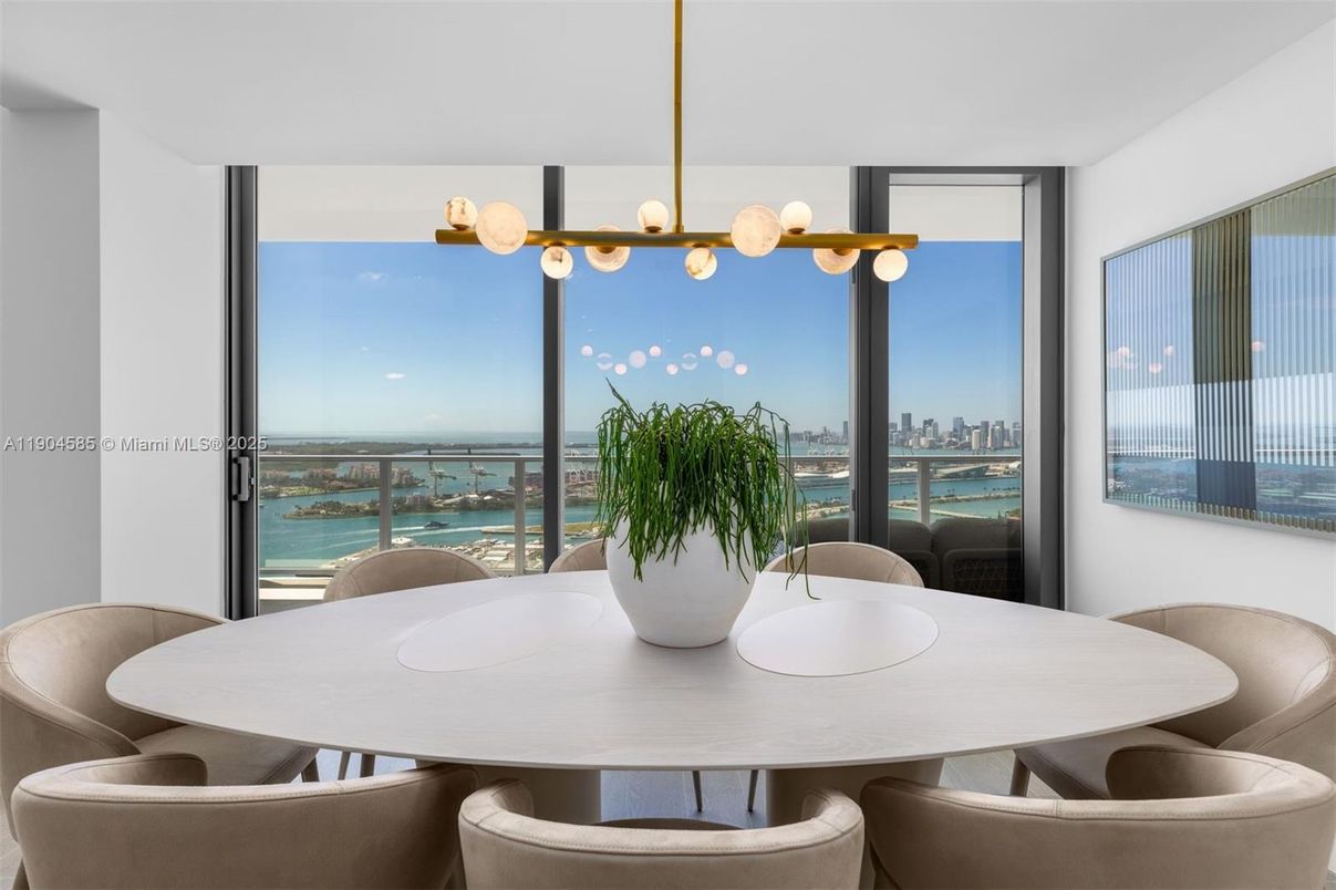 Dining room, Interior, Pendant Lights, Water