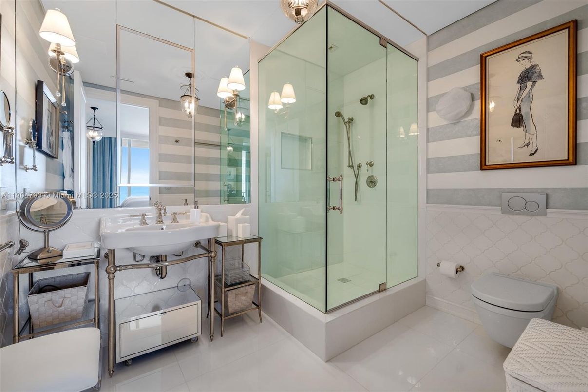 Bathroom, Glass Shower, Interior, Pendant Lights