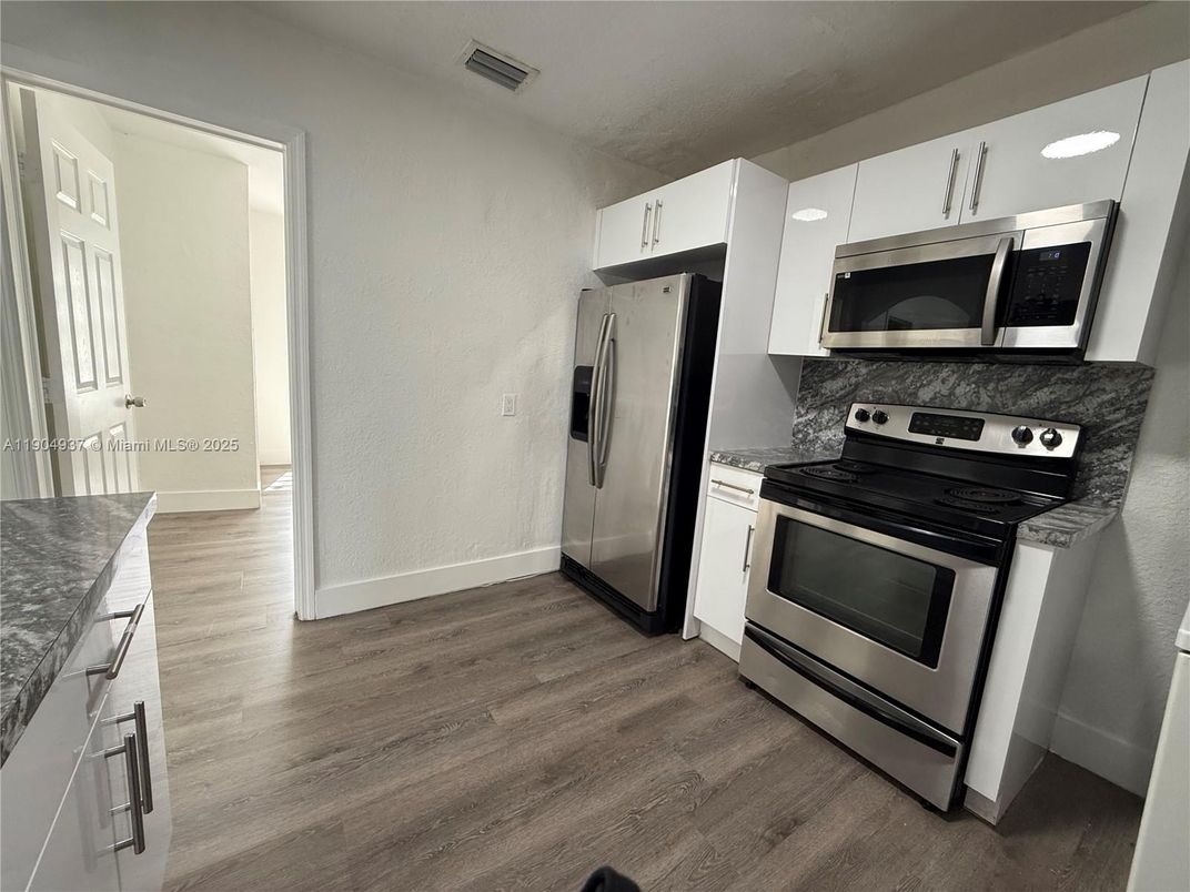 Interior, Kitchen, Stainless Steel Appliances, Wood Texture Flooring