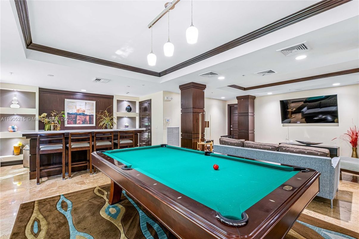 Billiard Table, Game Room, Interior, Pendant Lights, Recessed Lighting