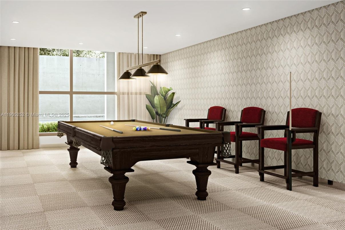 Billiard Table, Game Room, Interior, Pendant Lights, Recessed Lighting
