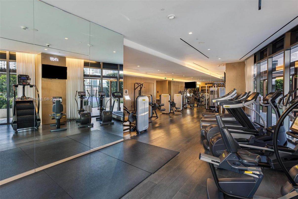 Fitness Equipment, Gym, Interior, Recessed Lighting, Wood Texture Flooring