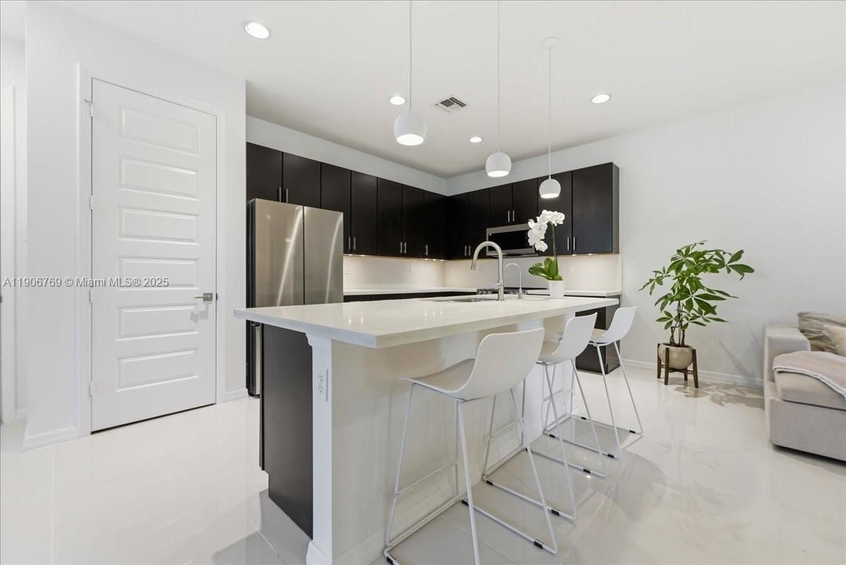 Interior, Kitchen, Marble, Pendant Lights, Recessed Lighting, Stainless Steel Appliances