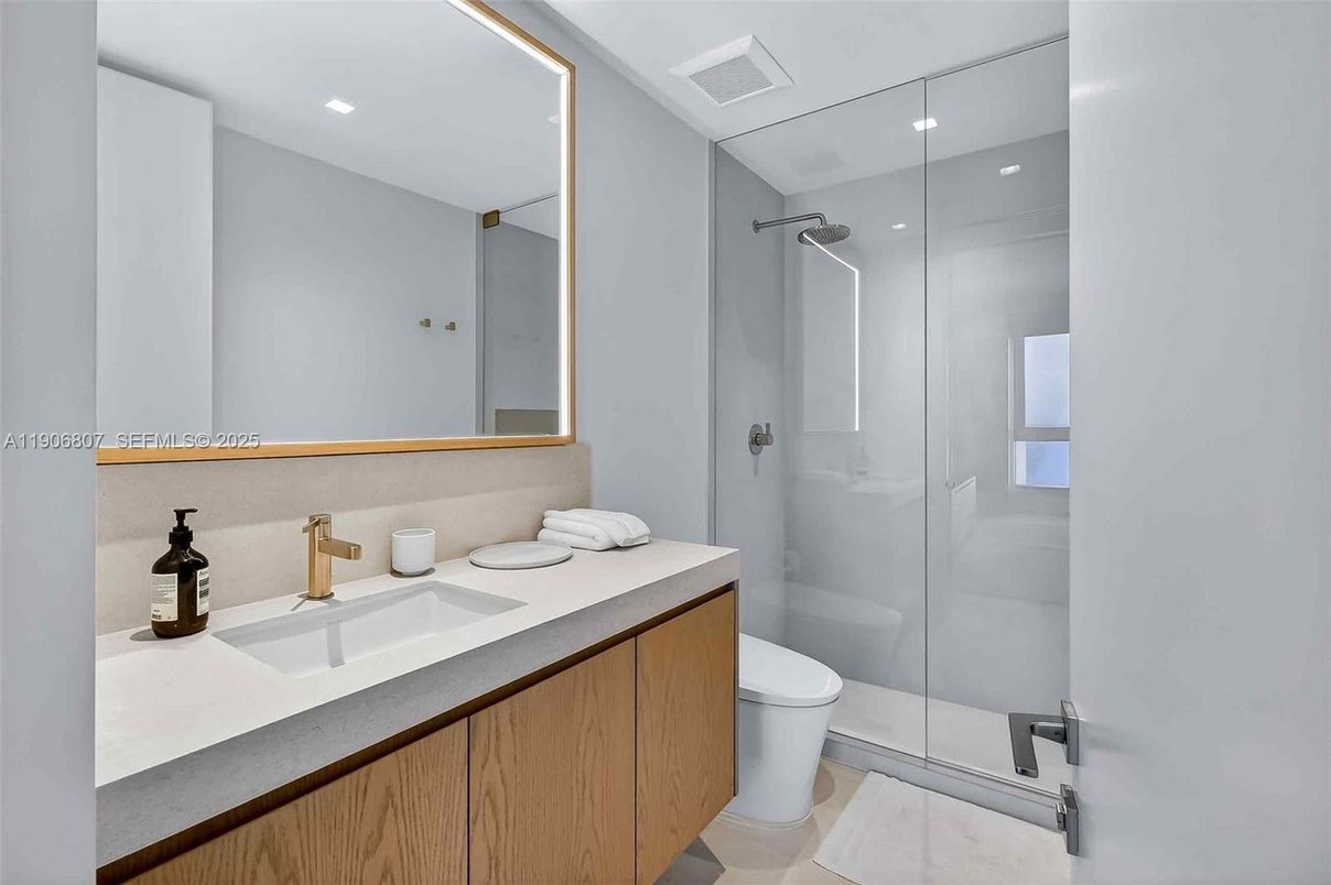Bathroom, Glass Shower, Interior, Recessed Lighting